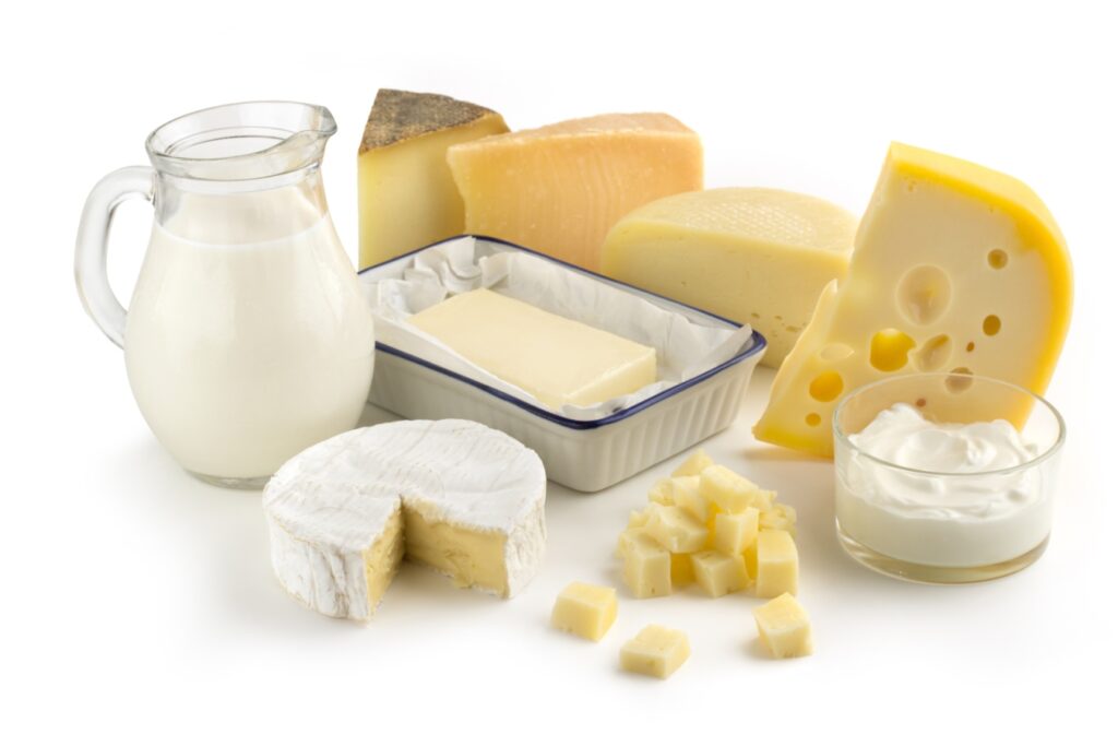 assortment of dairy products isolated on white background